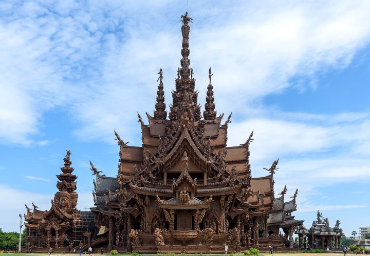 The Sanctuary of Truth, a hand-carved all-wood temple-palace on the seafront at Naklua, Pattaya, Thailand